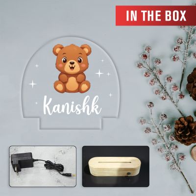 Personalized Cute Teddy Led Lamp Customized with Name Birthday Return Gift Kids Room Decor Light Gift for Girls and Boys Valentine's Day Gift Items Warm White Light